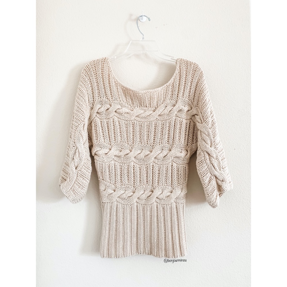 BEBE Chamomile Dolman Sleeve Cable Knit Sweater S